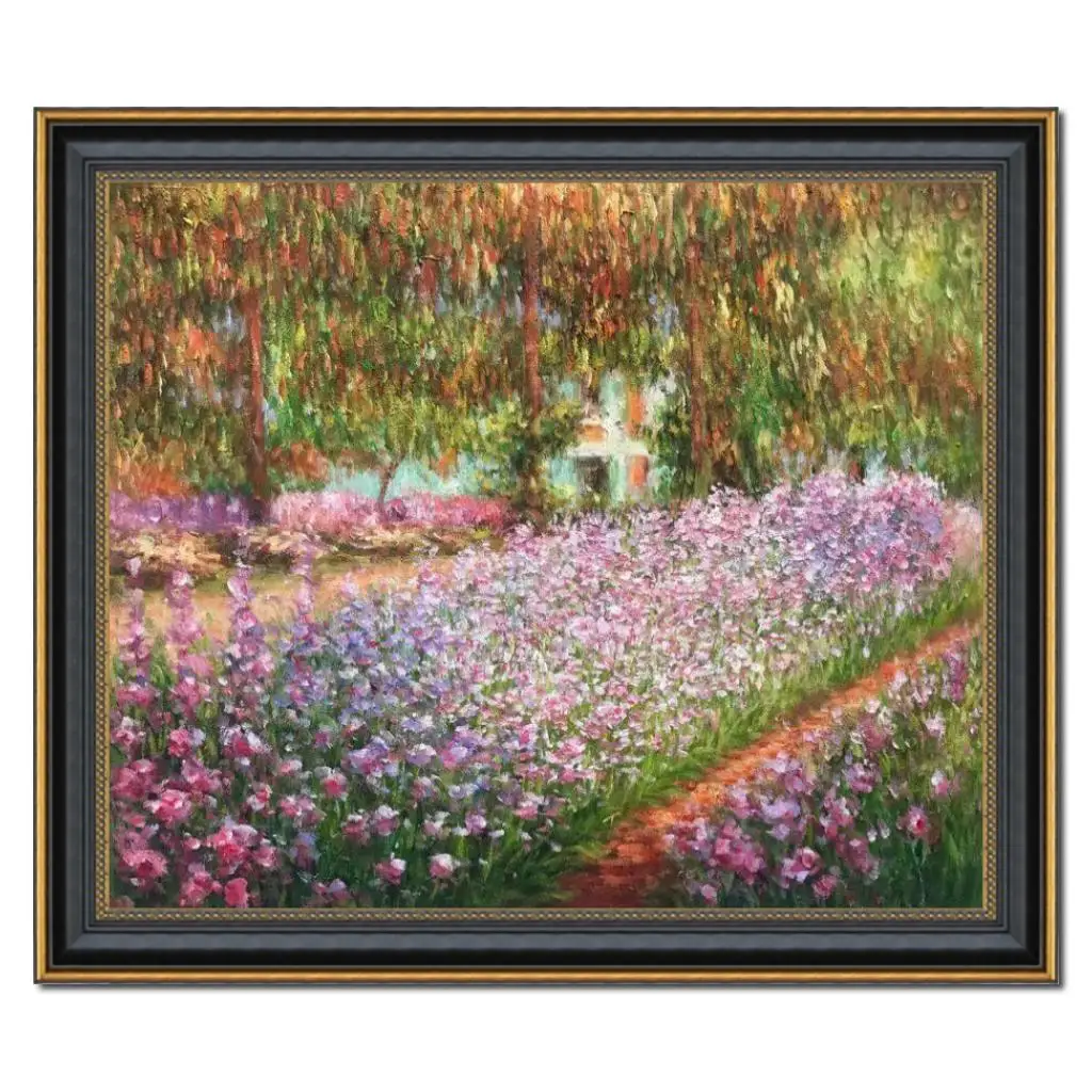 

Impressionist Landscape Art Claude Monet Garden Painting Hand Painted Wooden Frame Canvas Artwork for Living Room Decor 20x24"