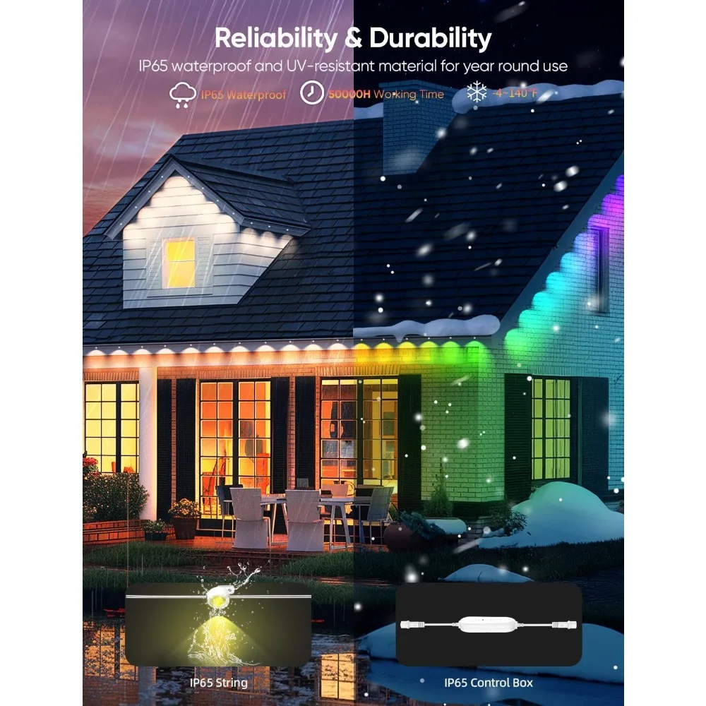 أضواء خارجية دائمة 100ft RGBW شريط LED ذكي مع 72 مصباح LED 111 وضع المشهد App التحكم عن بعد Alexa Google Assistant #6