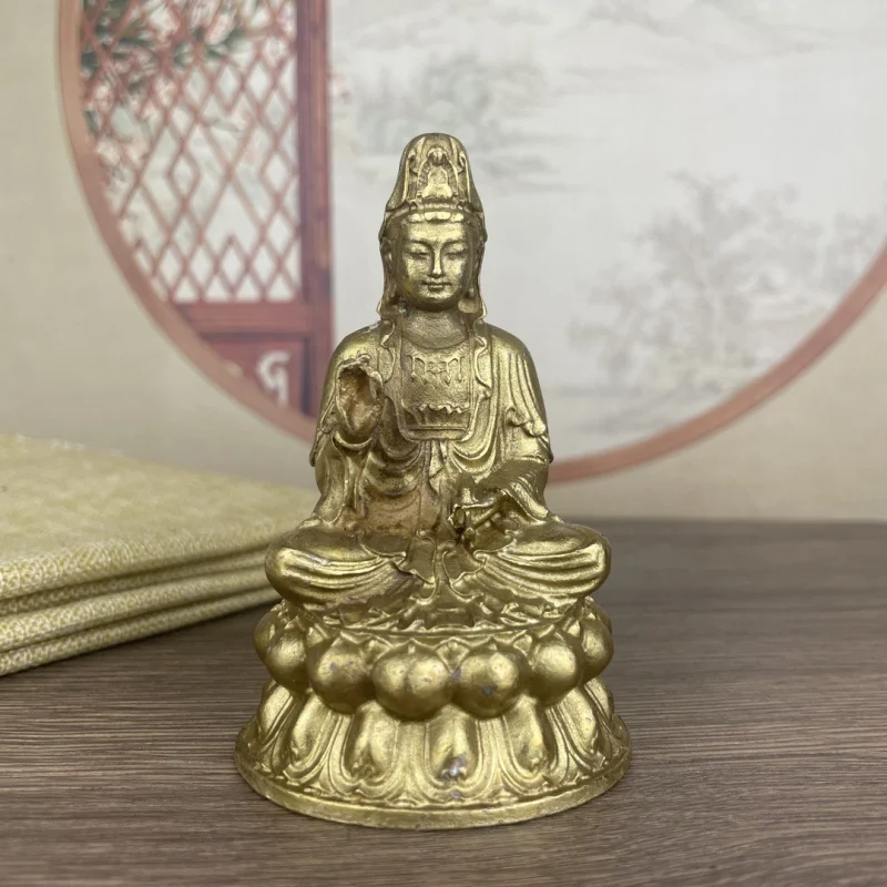 Antique-style Lotus-Sitting Nanhai Guanyin Buddha Statue Ornament Home Decor Craft