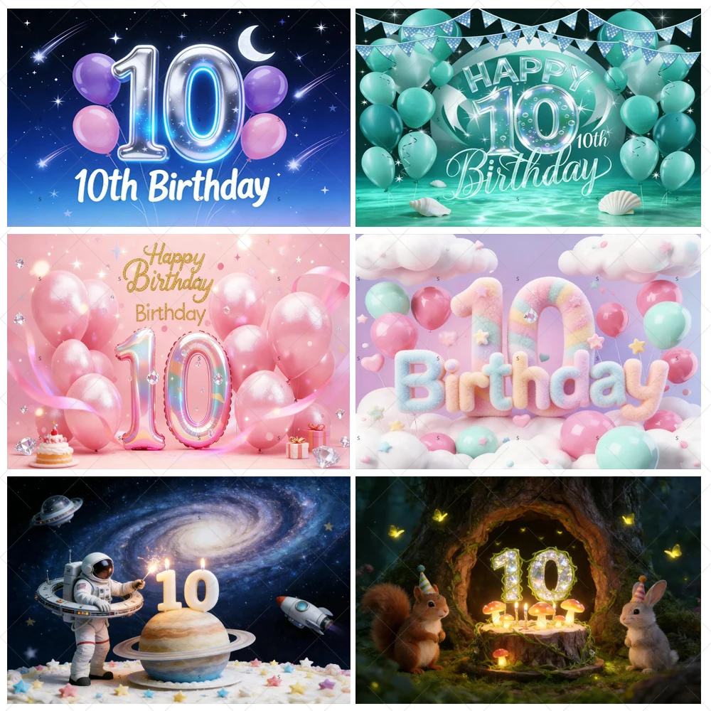 

10th Birthday Theme Backdrop Black Gold Glitter Balloon Boy Girl Party Decorations Balloon Banner Photography Props Kids Gift
