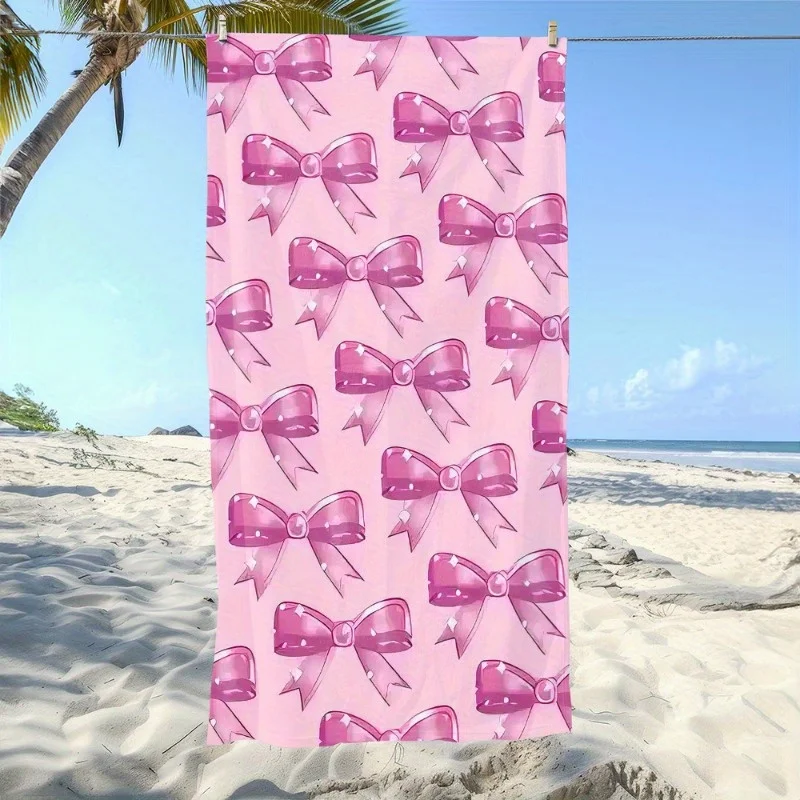 Fun Bow-Patterned Bath Towel Versatile for Pool Surfing Camping Yoga Beach Absorbency Gym Sweat Wiping Shower Room Use