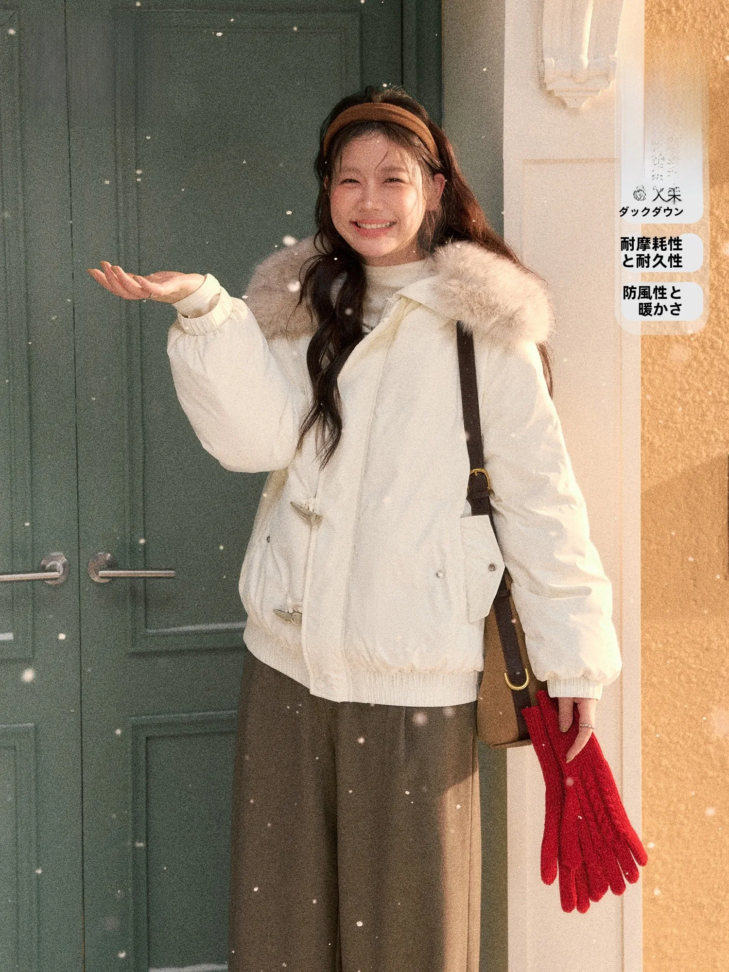 

Zhang Da plus Size Women's Short Puffer Jacket Warm Milk White Fur Collar Korean Style Commute Style Duck down Coat for Plump MM