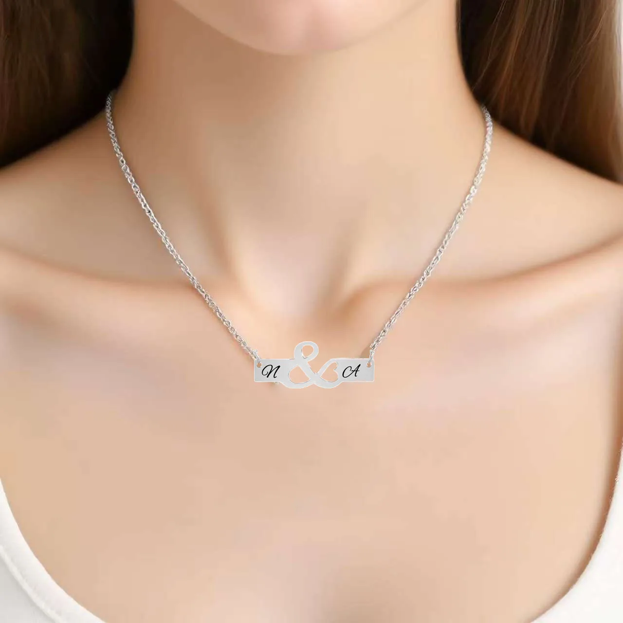 

Custom Initial Letter Necklaces Couple Jewelry Stainless Steel Chain Fashion Customized Love You Heart Statement Necklace