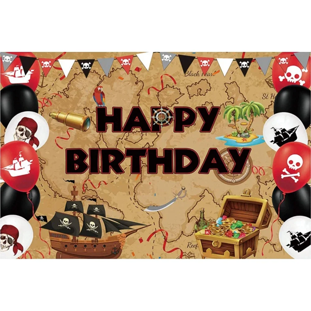 Pirate Theme Sailing Treasure World Map Backdrop Boy Kids Birthday Party Photography Background Photo Studio Decor Banner