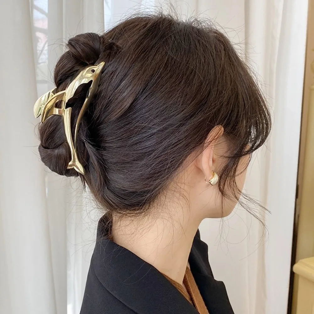 1 Stück Minimalistische Metallische Delfin-Hai-Haarklammer Modische Ozean-Tier-Haaraccessoires für Dickes Haar Sommer-Strand-Stil – Detail 5