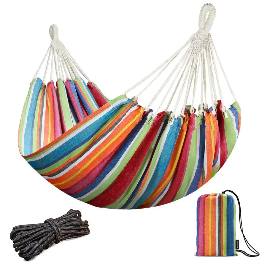 

Brazilian Double Hammock with Hanging Ropes Extra Large 86.6x59 Portable Cotton Hammock for Patio Backyard Porch 450LBS Weight C
