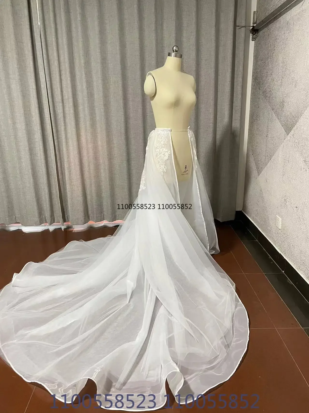 Vestido de casamento destacável do laço, trem removível Overskirt, trem nupcial, tamanho personalizado