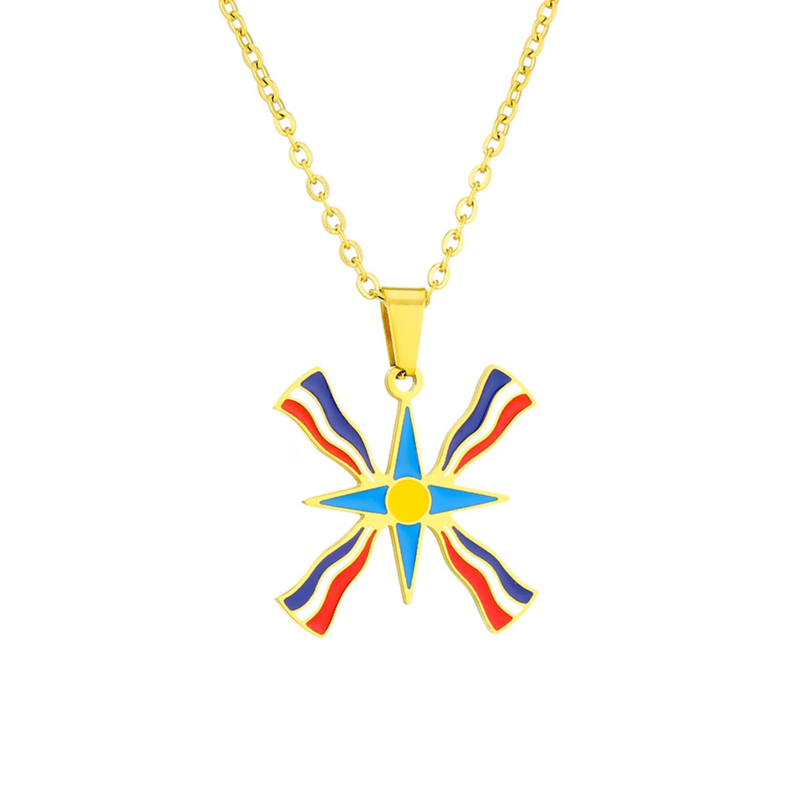 Assyrische Nationalflaggen-Anhänger-Halskette aus Edelstahl, Schmuck, Souvenir-Geschenk für Männer und Frauen – Detail 2