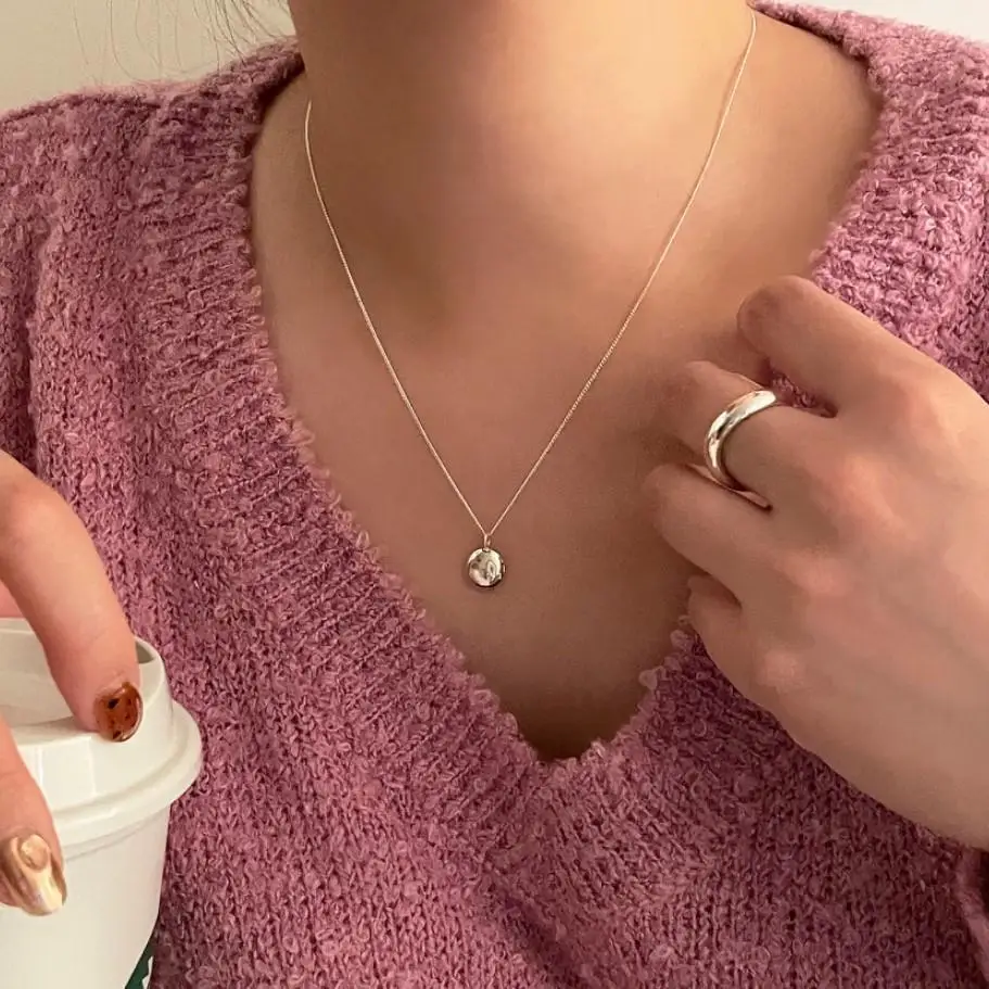 Korea 925 Sterling Silver INS Clavicle Chain Jewelry Simple Round Glossy Pendant Necklaces for Women Gold 18k