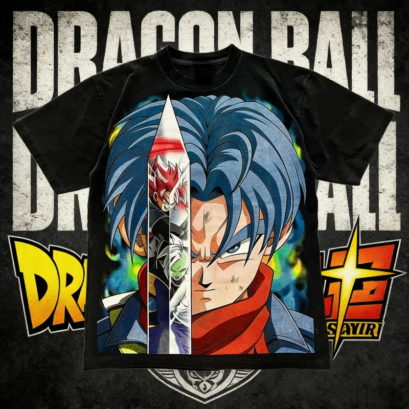 

2026 Summer Dragon Ball Super Trunks & Goku Black Print 100% Cotton Retro T-Shirt Harajuku Oversized Unisex Kids Sports Tee Y2k