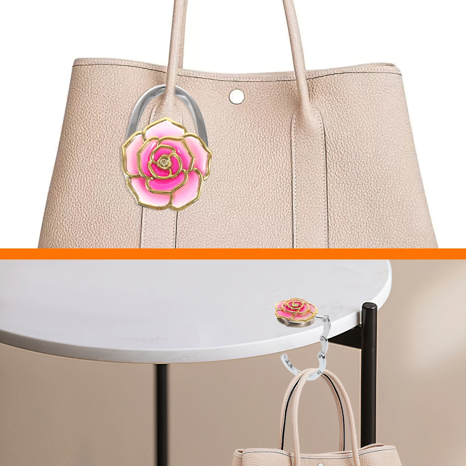 

Pink Foldable Handbag Hook Lock Hanger Purse Table Flower Charm Wallet Holder 50Mm 115Mm Zinc Alloy Acrylic Portable Bag Desk