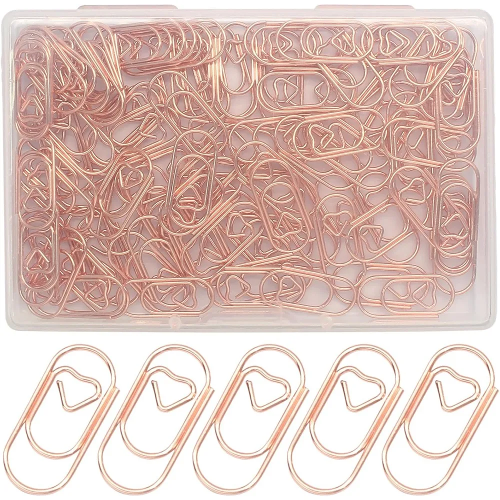 100 Pcs Rose Gold Heart Shaped Paper Clips, Decorative Mini Clips for Office, School, Home, Wedding, Crafts, DIY