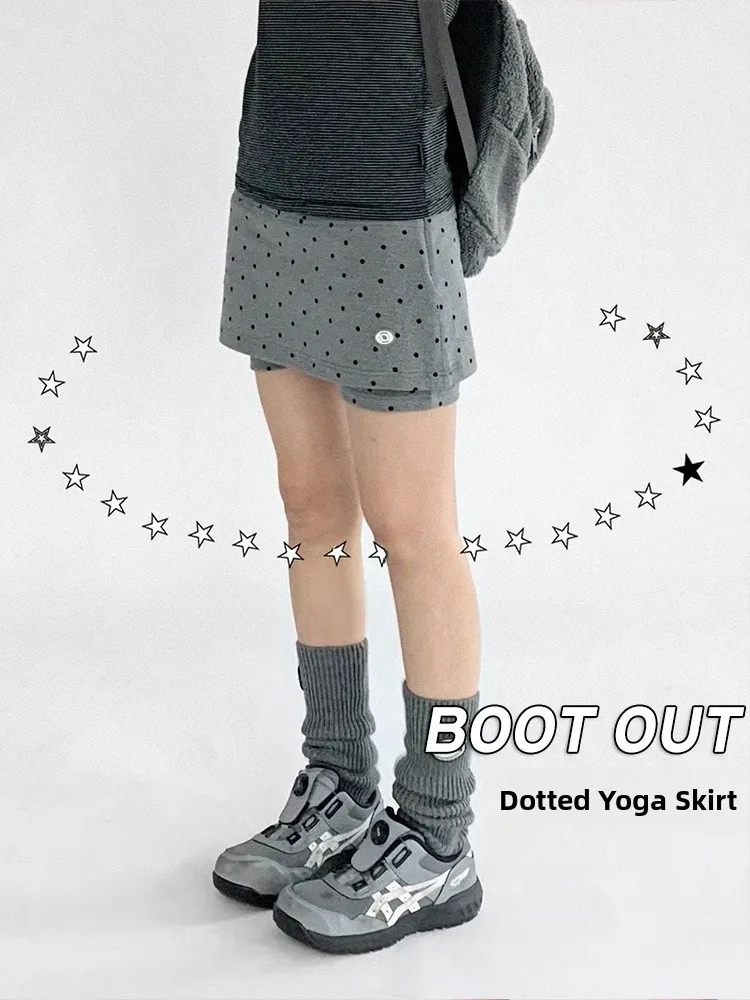 

ay Polka Dot Elastic Yoga Sports Pants Skirt Slimming mid Low Waist Thermal orts f Skirt Wide Leg Pants Women's Faion