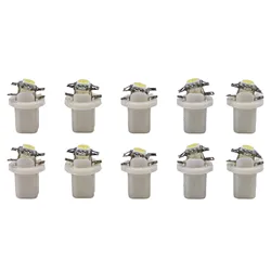 10Pcs T5 B8.5D 5050 LED Car Cob Dash Board Bulb B8.4D Instrument Panel DC 12V Indicator Lamp Light Vehicle White 15.5mm