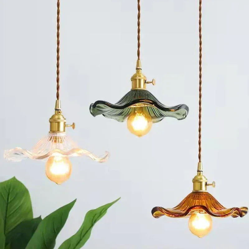 Nordic Style Simple LED Pendant Light Fixtures Living Room Bedroom Bar Colorful Glass Copper Hanging Lamp Decorative Lights