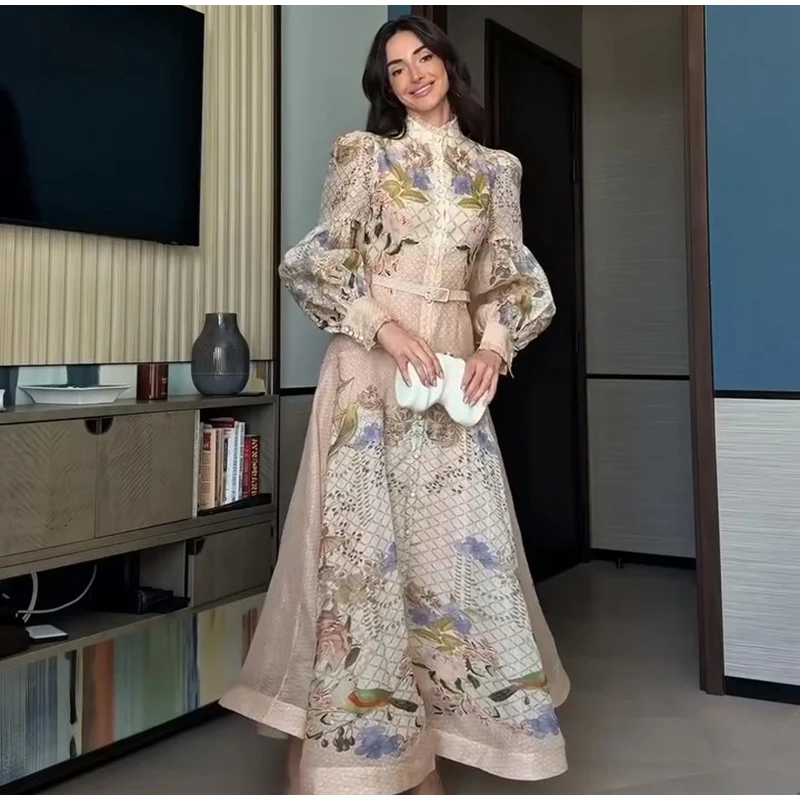 Printed Women's Maxi Dresses O-neck Big Swing Oversized Dress Irregular Hem Dresses Bohemian Female Robes Loose Partywear New