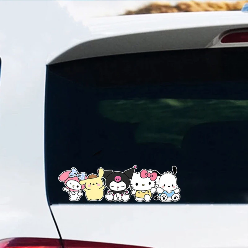 Sanrio Anime Sticker Kawaii Hello Kitty Car Rearview Mirror Door Decoration Sticker Cute Motorcycle Sticker Children\'s Toy Gift