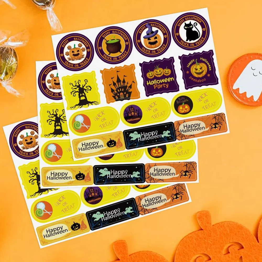 60-120pcs/pack Happy Halloween Pumpkin Ghost Handmade Package Sealing Label Stickers DIY Halloween Gift Stickers Halloween Decor