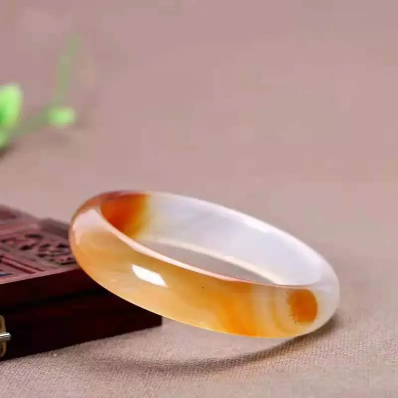 Hot Products Natural Copywriting Orange White Color Chalcedony Agate Bracelet Exquisite Passion Jade Bangle Jewelry Accessory