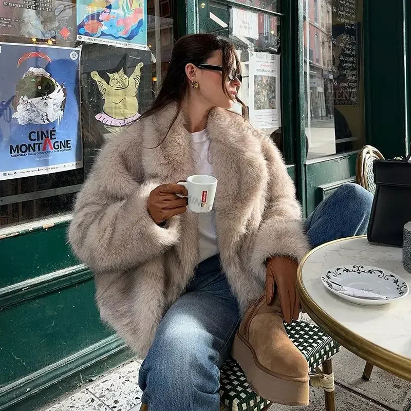 Neo Mint Winter 2024 Brand Fashion Fluffy Eco Fox Fur Coat Chic Street Girls Gradient Faux Fur Jacket Women Luxury Outerwear