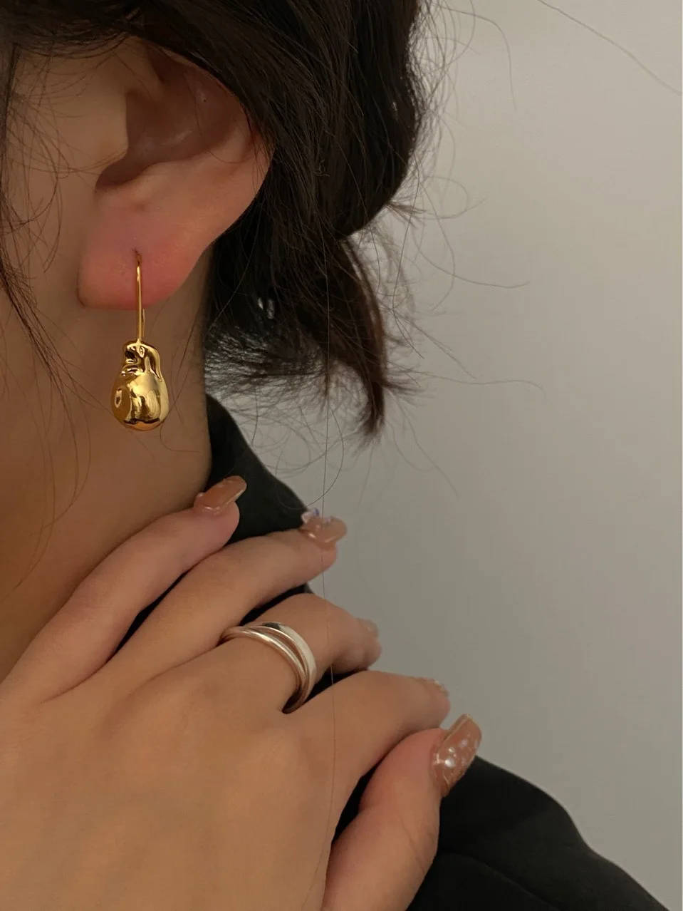 Brass Geo Irregular Ball Earrings Women Jewelry Punk Designer Runway Rare Simply Gown Boho Japan Korean