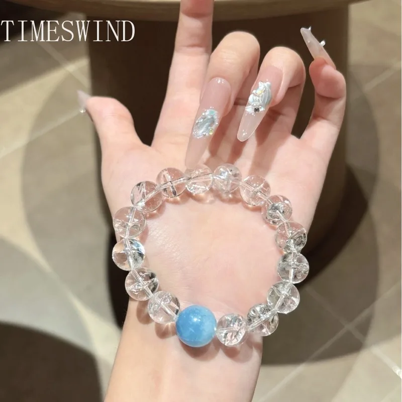 

TIMESWIND Authentic Crystal Transparent White Blue Round Beads Pray for Women Fashion Jewelry Bracelet with Certificate