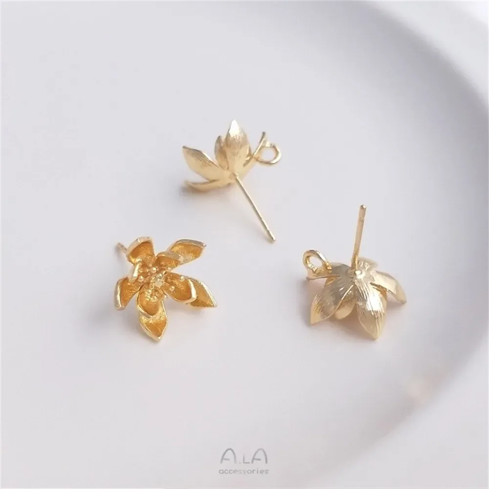 14K Gold Antique Style Flower with Hanging Rings Cherry Blossom Earrings Bead Holders 925 Silver Handmade Ear Jewelry Material