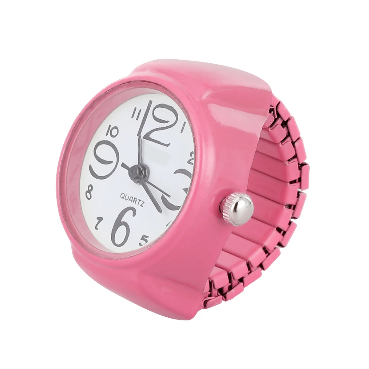 1pc Watch Ring Table Finger Ring Fashion Exquisite Mini Quartz Watch For Unisex Kids Christmas Birthday Gift Pink