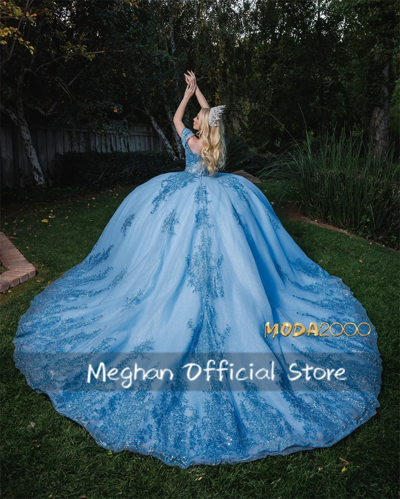 Robes de Quinceanera personnalisées avec appliques de perles, robe de Rhbleue, robe de princesse à nœud pailmétrage, anniversaire de luxe, 2024