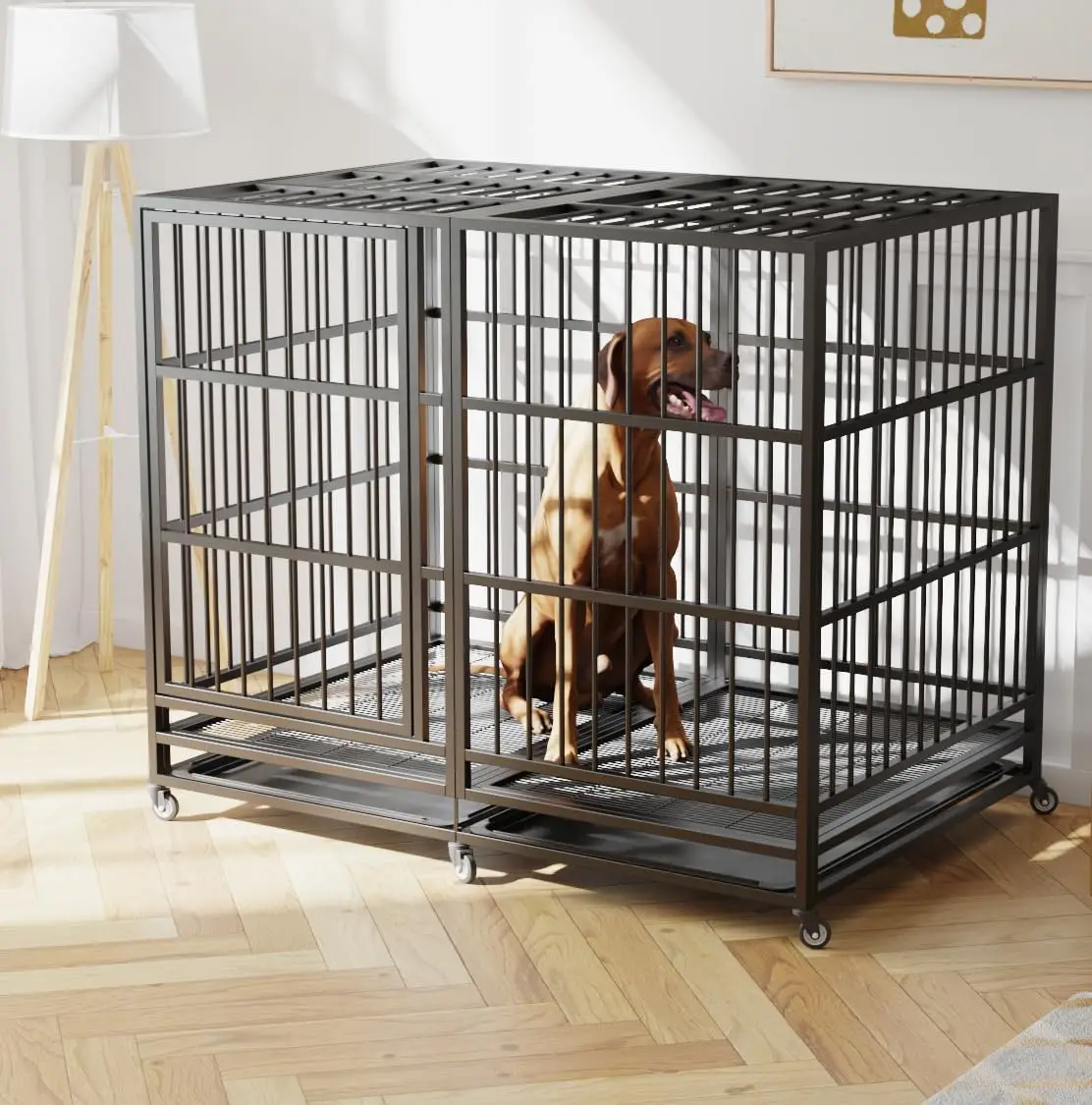 

54 inch Heavy Duty Indestructible and Escape-Proof Dog Crate Cage Kennel for Large Dogs, High Anxiety