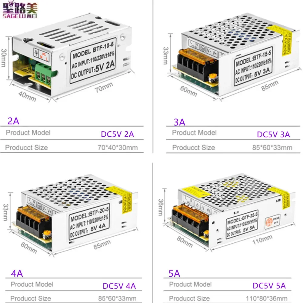 DC5V 2A 3A 4A 5A 6A 10A 12A 20A 30A 40A 60A 70A Led Switch Power Supply Lighting Transformer AC110V-220V AC-DC Power to Adapter