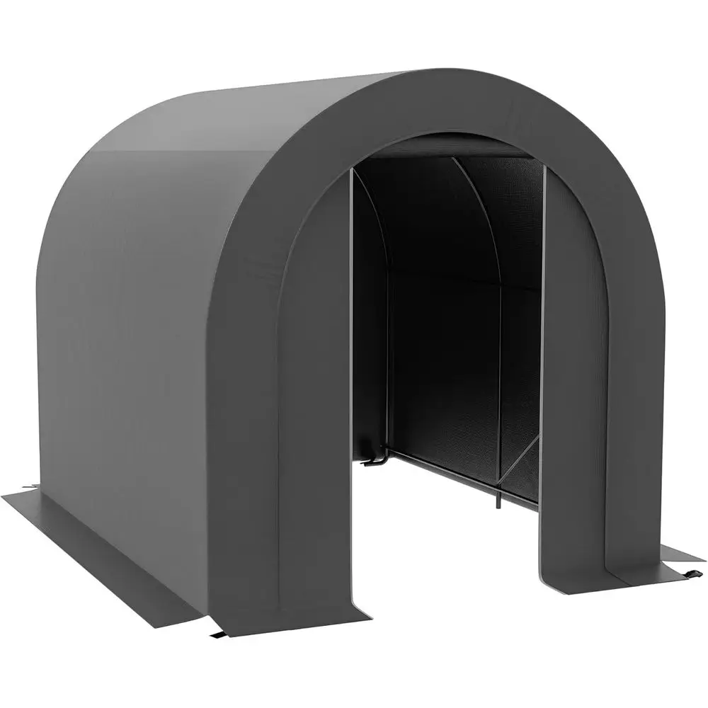 

6' x 8' Heavy-Duty Galvanized Metal Portable Outdoor Storage Shed for Bikes, Motorcycles, and Garden Tools - Gray