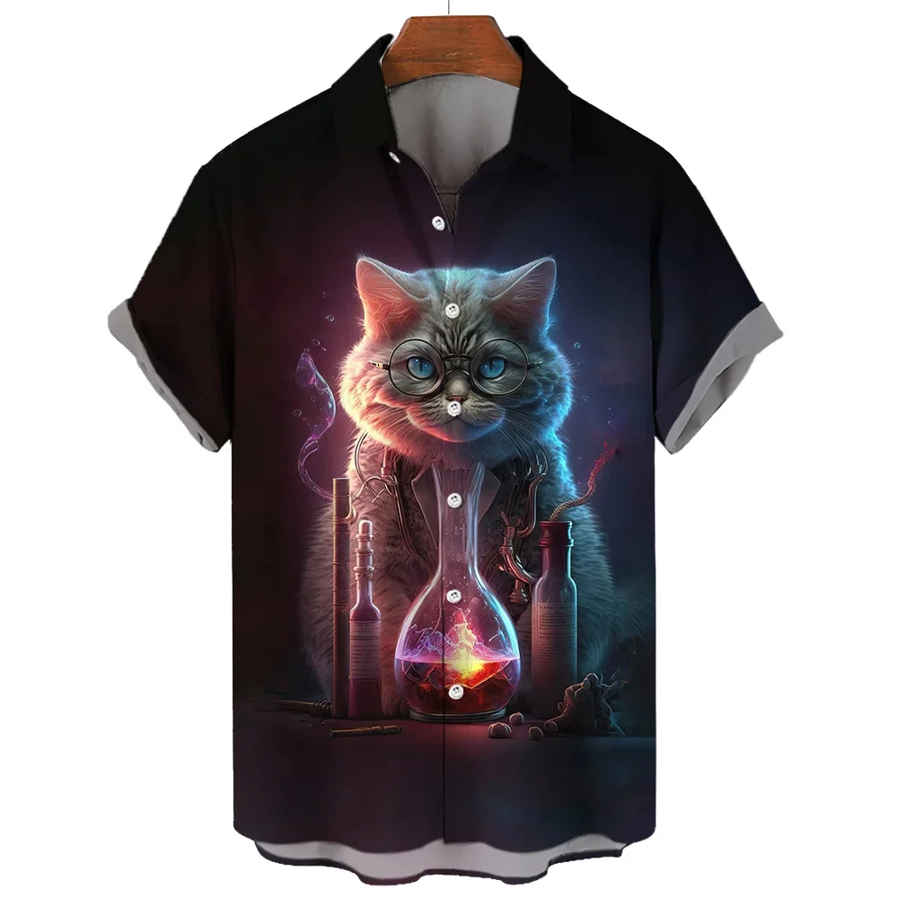 Cat Motif camicia da uomo stampata in 3D uomo/donna Casual moda maniche corte camicie bottone risvolto Streetwear abbigliamento Unisex oversize