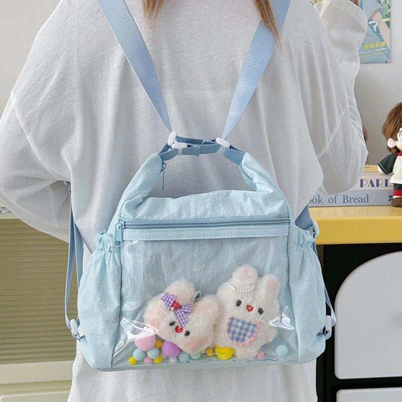 

HAEX Dopamine Women Bags Fashion 2025 Casual Light Nylon Clear Window Crossbody Shoulder Bag Students Daily Commute Bolso Mujer