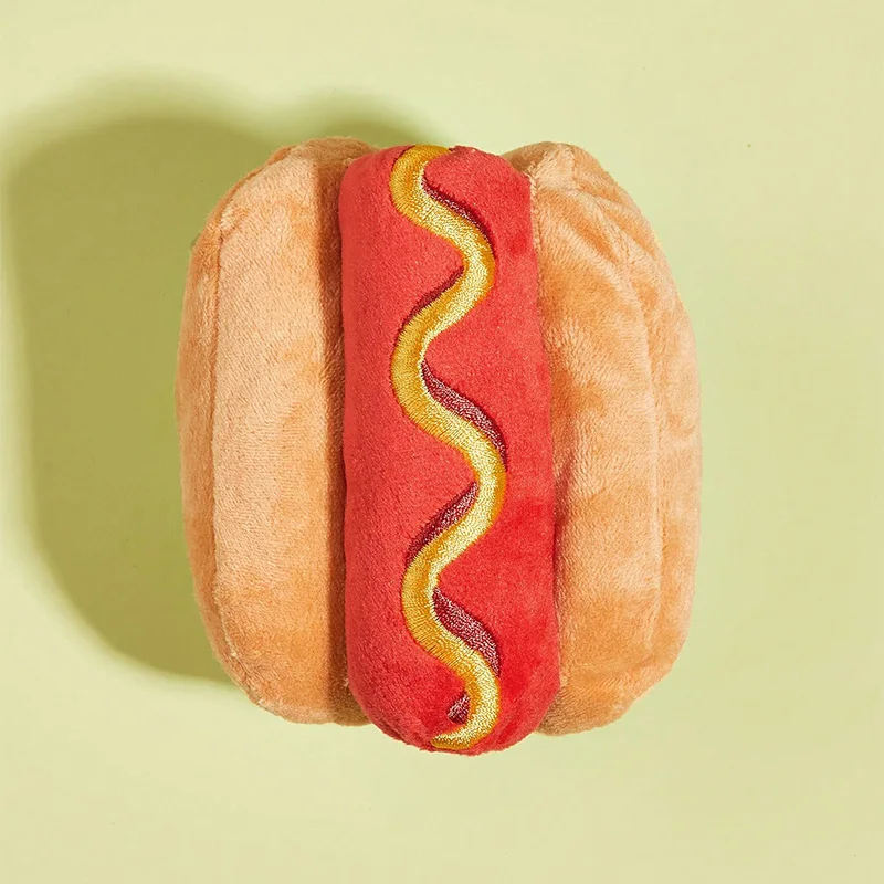 1pc Hot Dog Design Haustier Schleifen Zähne Quietschendes Plüschtier, Langlebiges Kauspielzeug Für Hund Interaktive Versorgung – Detail 5