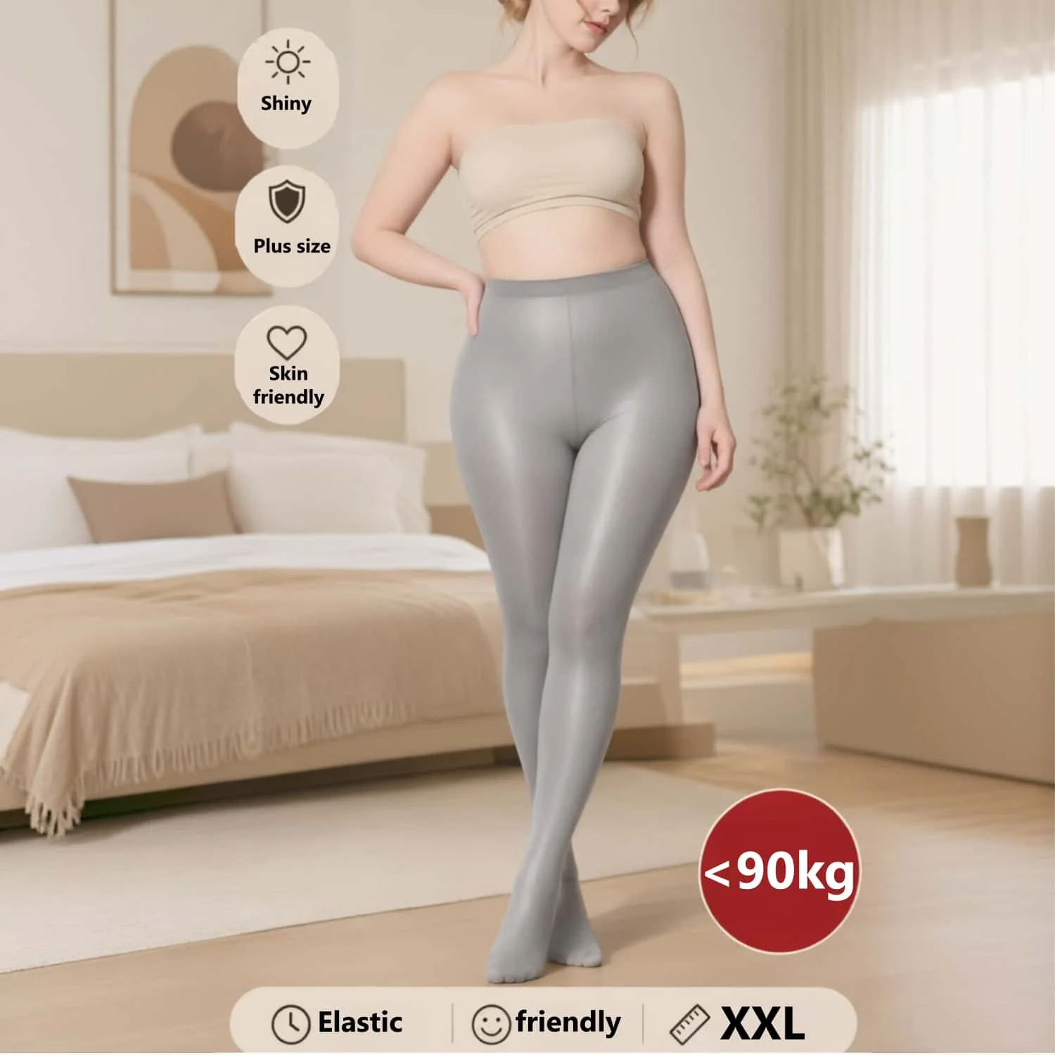 Plus Size Shiny Oil Pantyhose for Women High Waist Control Top Tights Sheer to Opaque Shimmer Hosiery Super Stretchy Comfortable