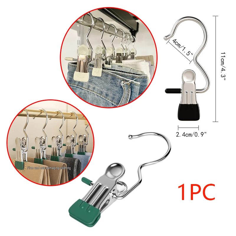 

1pcs Stainless Steel Clothespins Laundry Clothes Pegs With Hook Portable Hanging Clothes Clips Closet Clothes Organizer Hanger