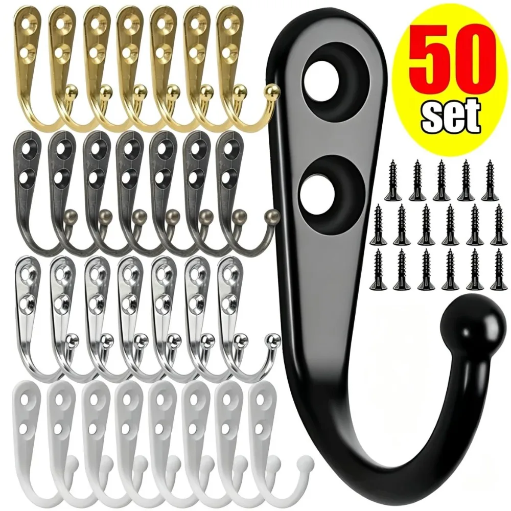 50/1Set Retro Metal Hooks Small Wall Mounted Hook with Screws for Hanging Bag Towels Key Rack Home Kitchen Bathroom Accessories