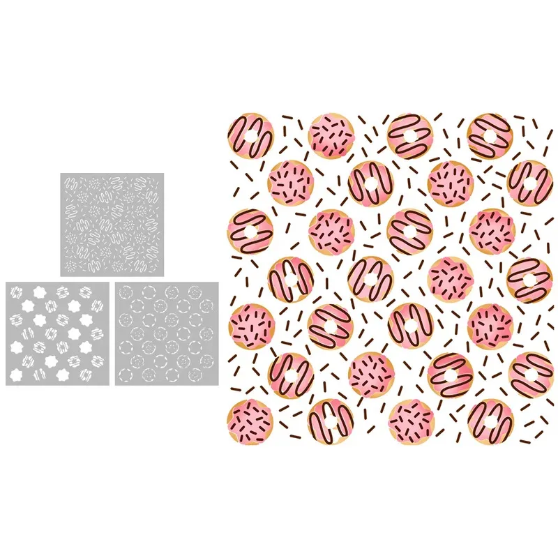 

3PCs Sweety Pancake Cookies Plastic Stencil For Decor DIY Scrapbooking Supplies Background Stencils For Paper Cards