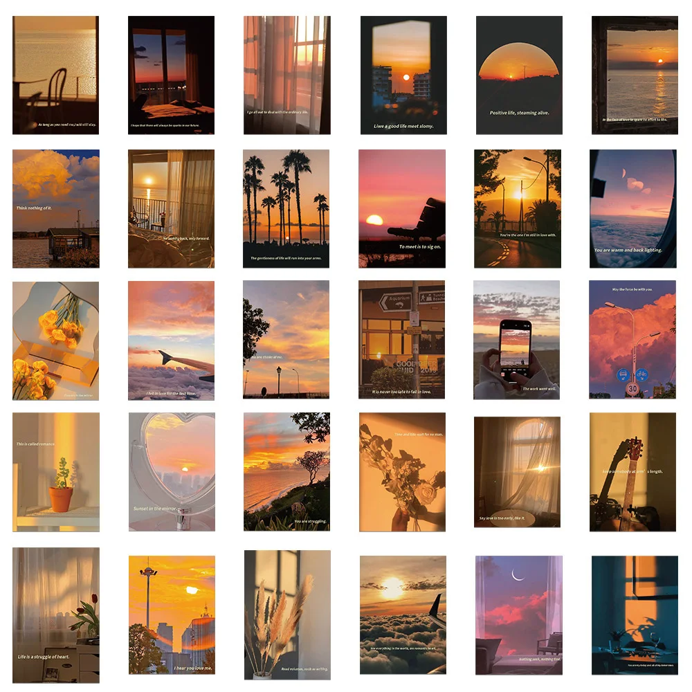 10/30/60pcs Beautiful Sunset Scenery Stickers Aesthetic Setting Sun Decals Decoration Phone Luggage Skateboard Graffiti Sticker