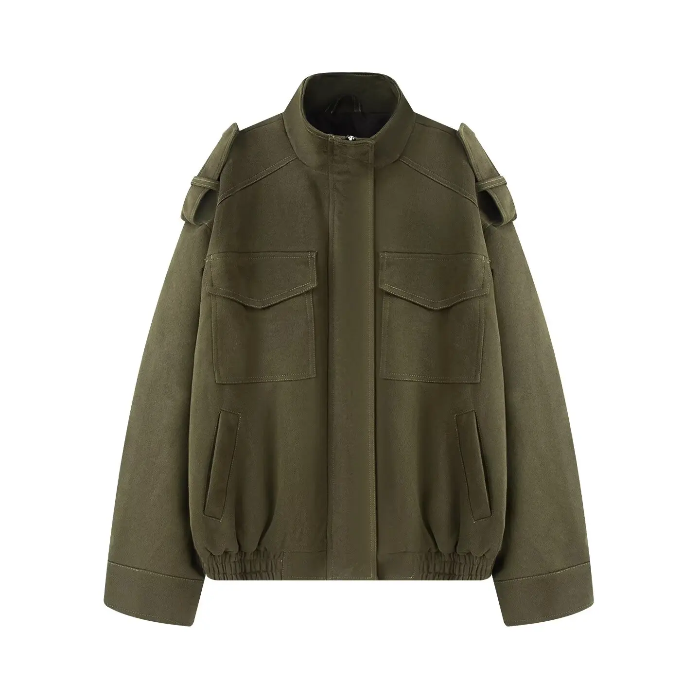 JNLEAOG Jesienna Nowa Damska Modna Uniwersalna Kurtka Ozdobiona Sztuczną Skórą, Długi Rękaw, Zapinana na Zamek, Wykonana z Włókna Poliestrowego