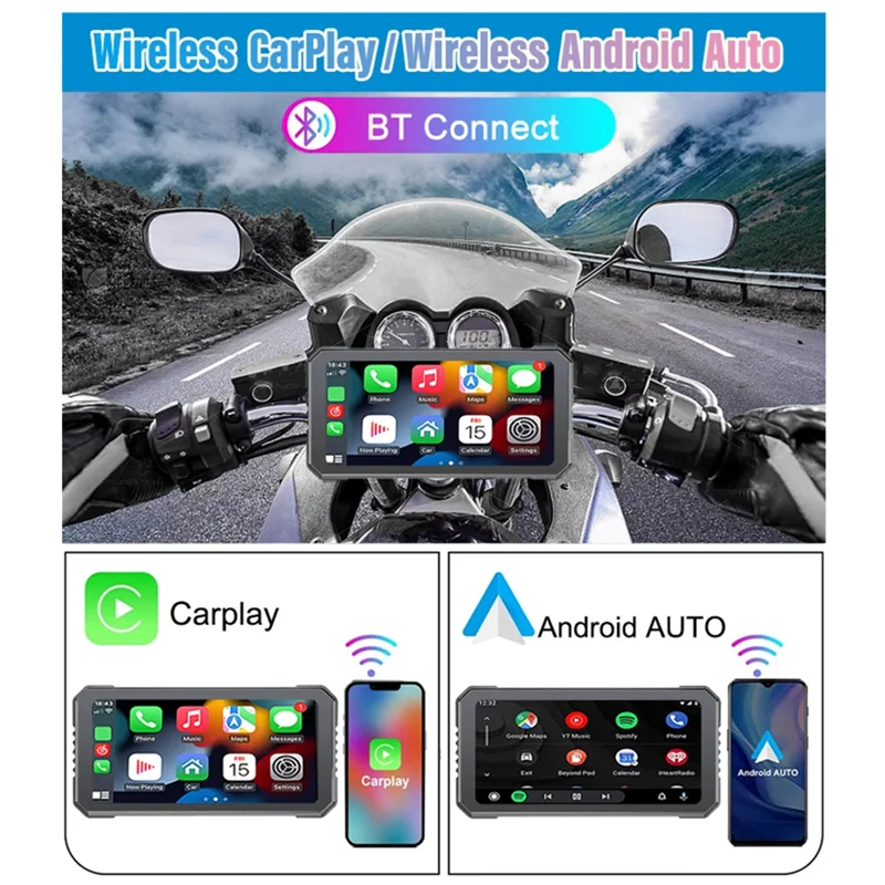A19Q-6.25 pollici DVR per moto Wireless Carplay per Android Auto Monitor di navigazione GPS Touchscreen impermeabile Bluetooth
