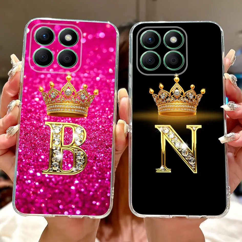 For Honor X8b Case Stylish Initial Letters Crown Soft Silicone Back Cover For Honor X 8B HonorX8B LLY-LX1 LLY-LX2 LLY-LX3 Bumper