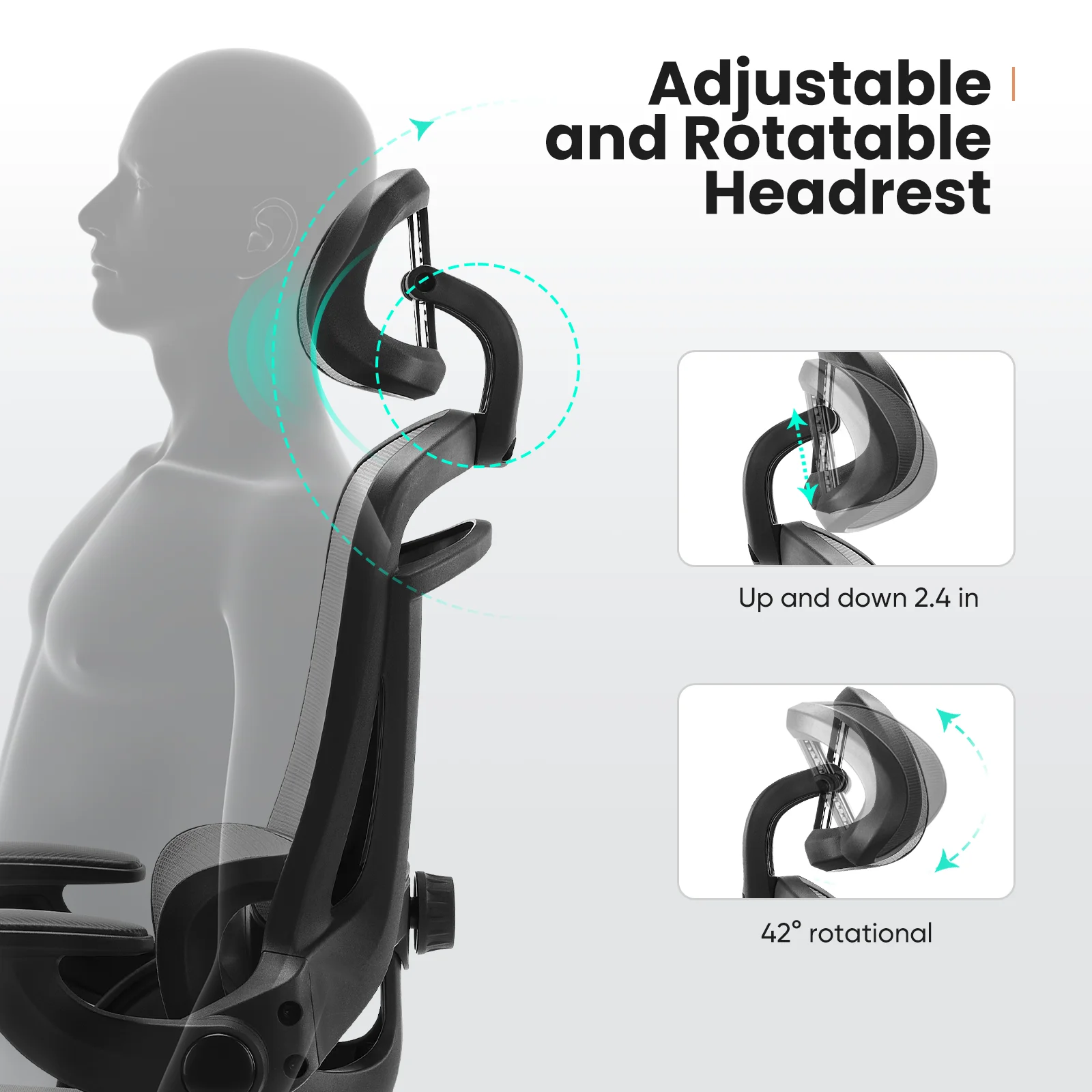 MCQ Office Computer Gaming Chair Ergonomic Flip Armrest Adjustable Headrests and Lumbar Support Mesh Chair For Office Home  ﻿ - view 5