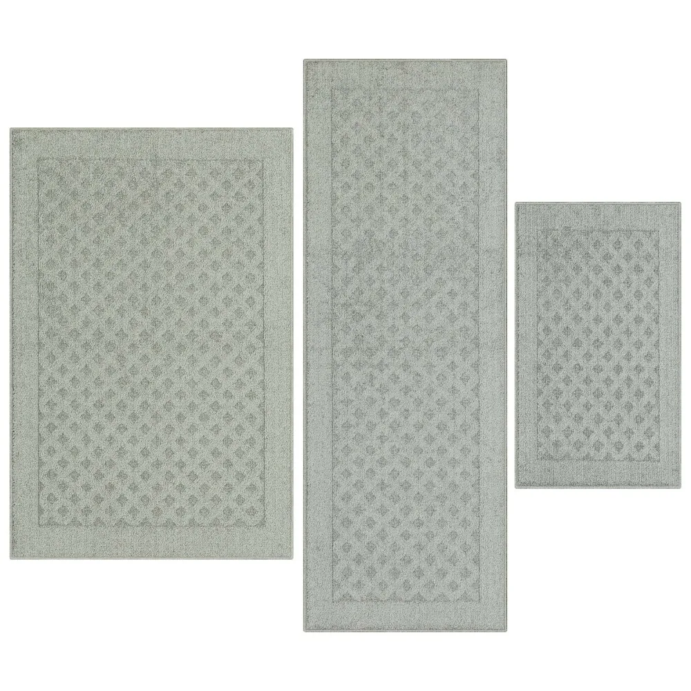 

Dylan Solid Diamond Olefin Pewter Gray Indoor Rug Set, 3-Piece Accent Rug Set