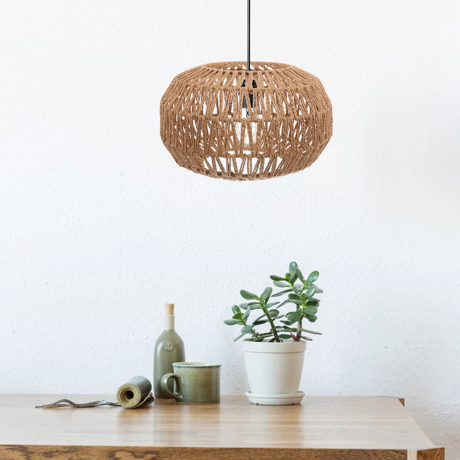 Imagem -03 - Woven Pendant Lamp Shade Abajur Rattan Mão Weaved Chandelier Teto Hanging Light Cover Natural