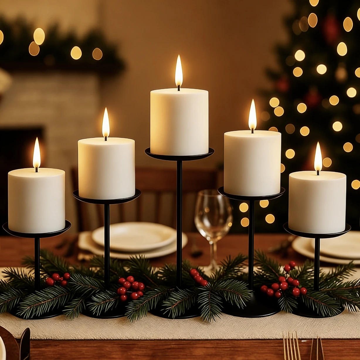 Set of 3 Minimalist Metal Pillar Candle Holders Gold Black Tapered Height Candle Stands for Home