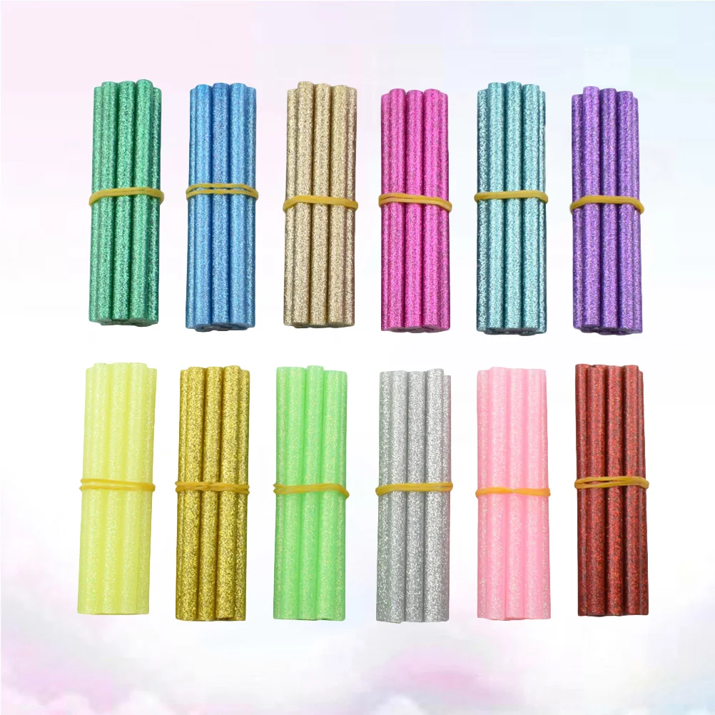 60pcs DIY Glitter Hot Glue Sticks Mini Hot Melt Adhesive Sticks for Craft 12 Color