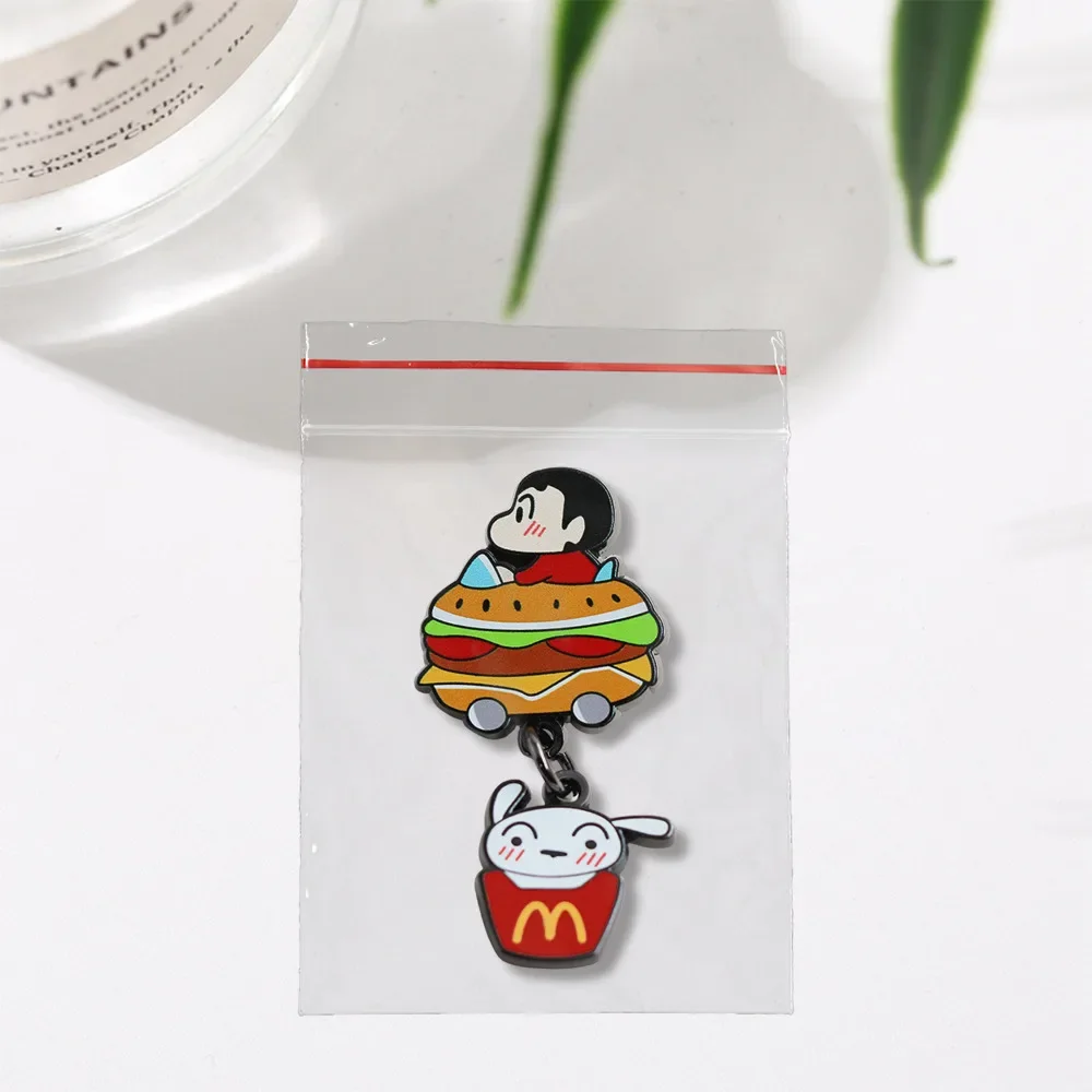 2026 New Crayon Shin-chan Enamel Pin Hamburger Dangle Brooch Anime Metal Lapel Badge Backpack Clothes Decor Jewelry Gift