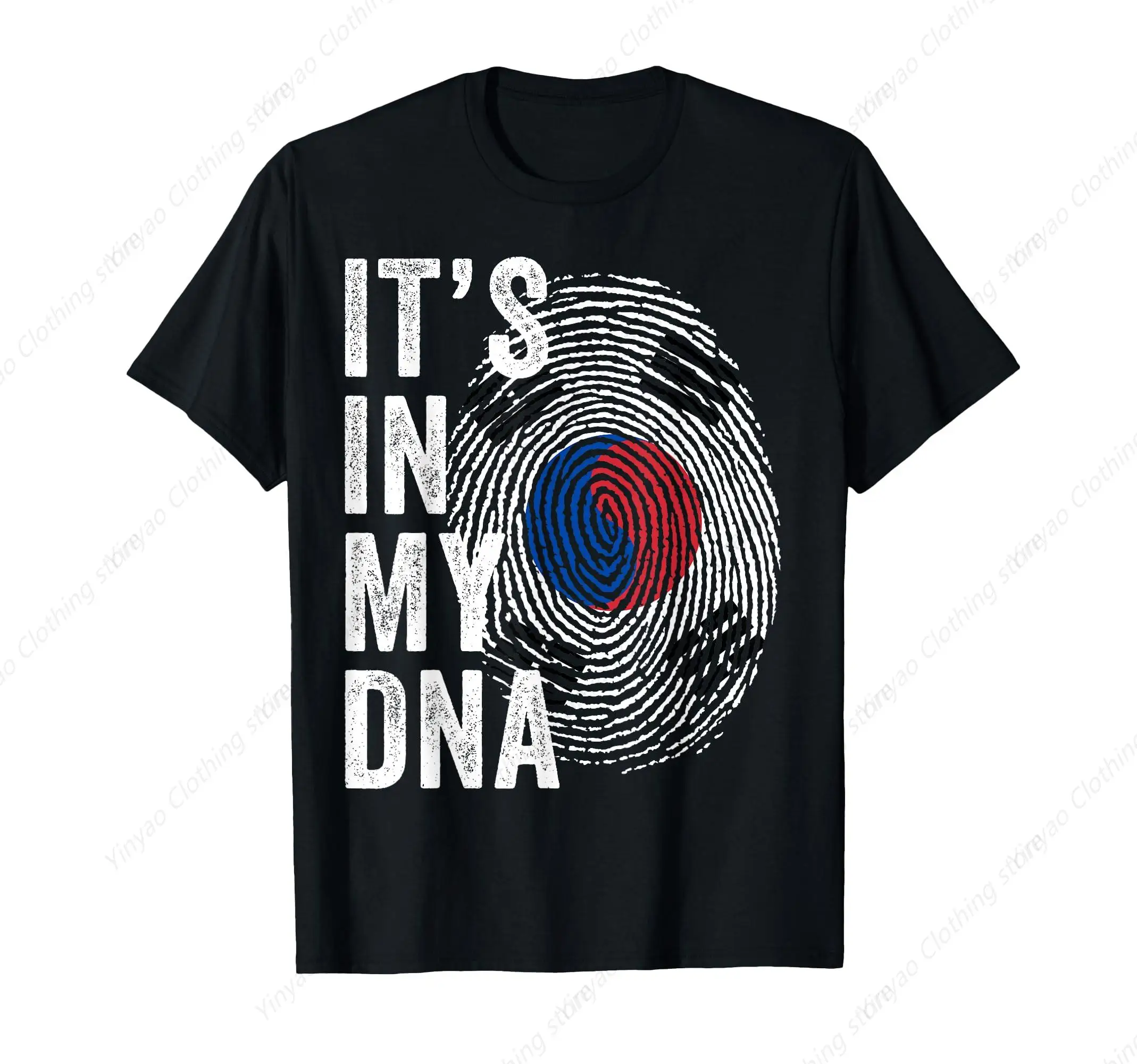 

Korea in My DNA Korean Fingerprint Flag Men's T-shirt Fun Printed Cotton T shirts Round Neck Gift Short Sleeve